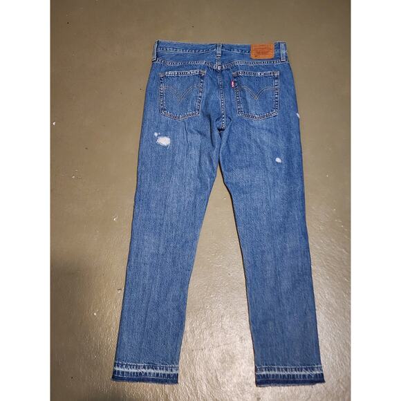 Levi's Premium 501 Mid Rise Taper Distressed Light Stone Wash Jeans Size 27x28‎ - Picture 2 of 5